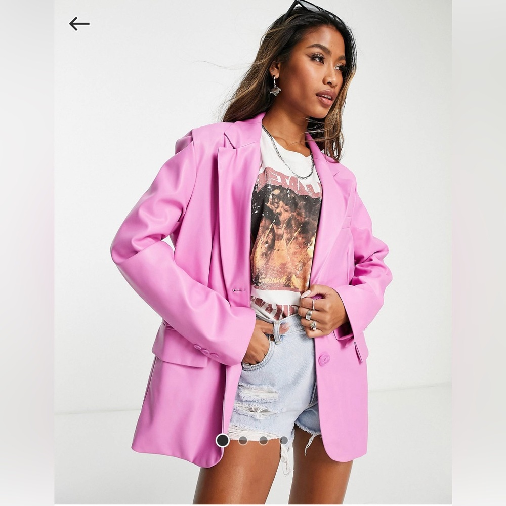 Bright pink faux leather blazer